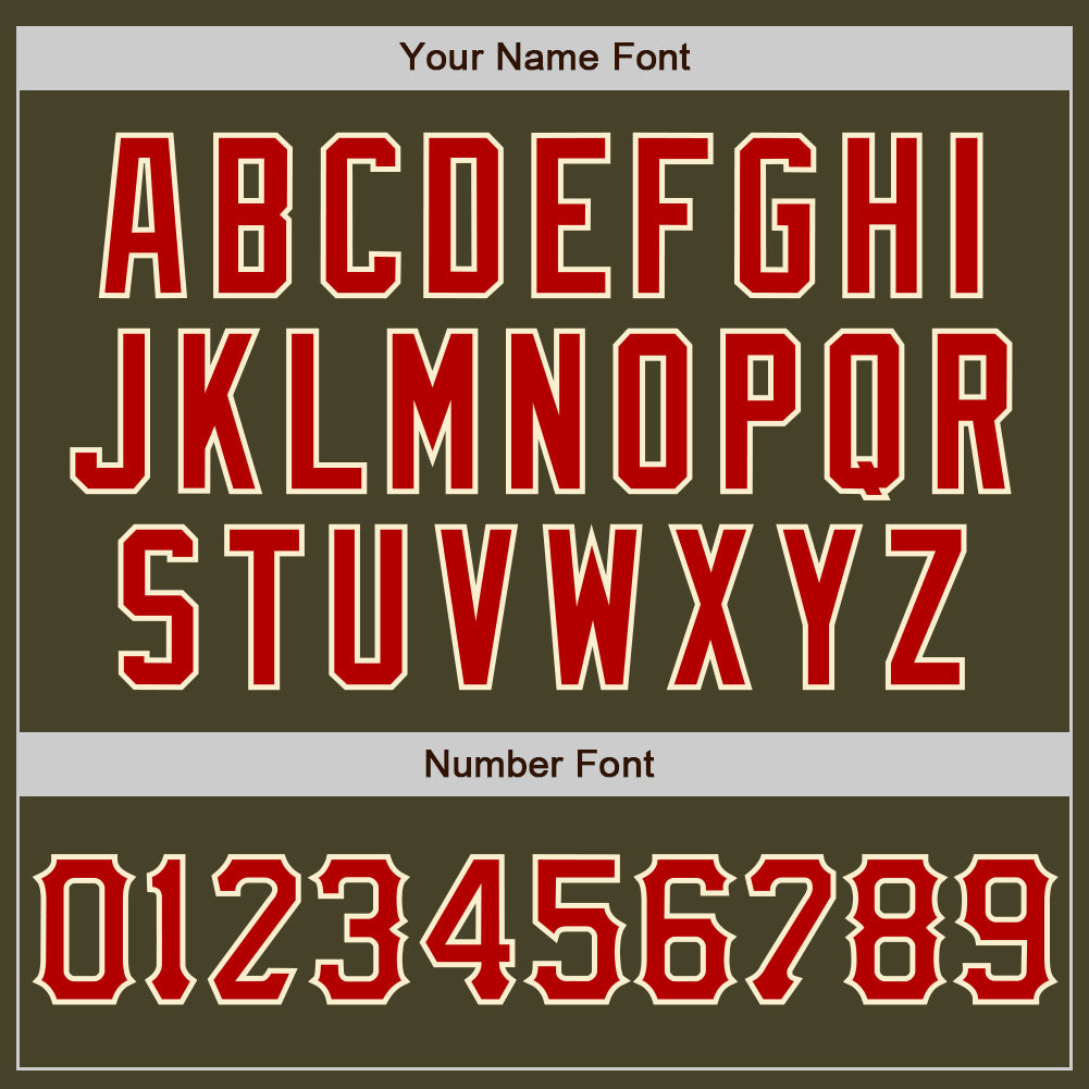 Custom Olive Red-Cream Salute To Service Two-Button Unisex Softball Jersey