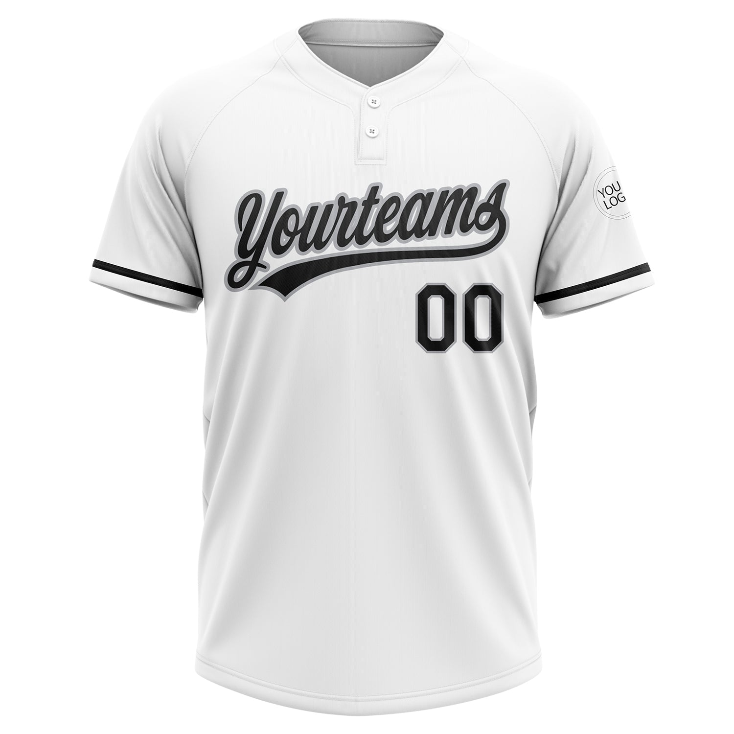 Custom White Black-Gray Two-Button Unisex Softball Jersey