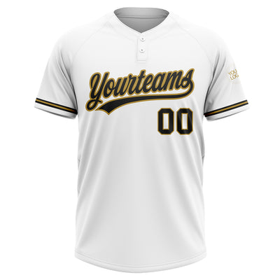 Custom White Black-Old Gold Two-Button Unisex Softball Jersey