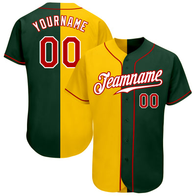 Custom Green Red-Yellow Authentic Split Fashion Baseball Jersey