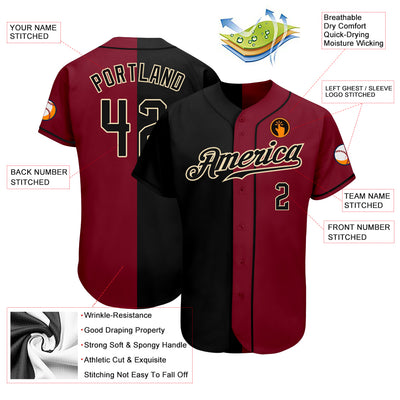 Custom Crimson Black-Cream Authentic Split Fashion Baseball Jersey