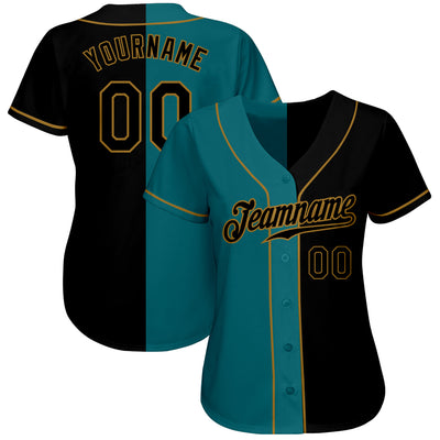 Custom Teal-Black Old Gold Authentic Split Fashion Baseball Jersey