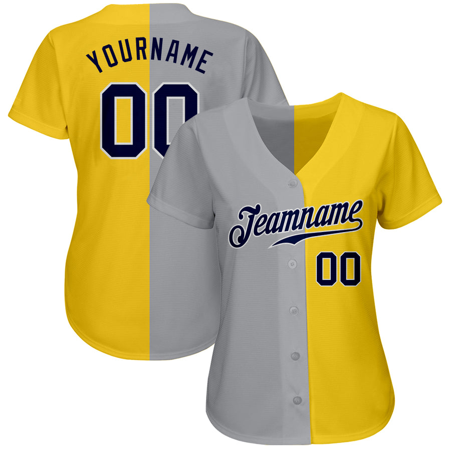 Custom Yellow Navy Gray-White Authentic Split Fashion Baseball Jersey