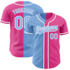 Custom Pink Light Blue-White Authentic Split Fashion Baseball Jersey