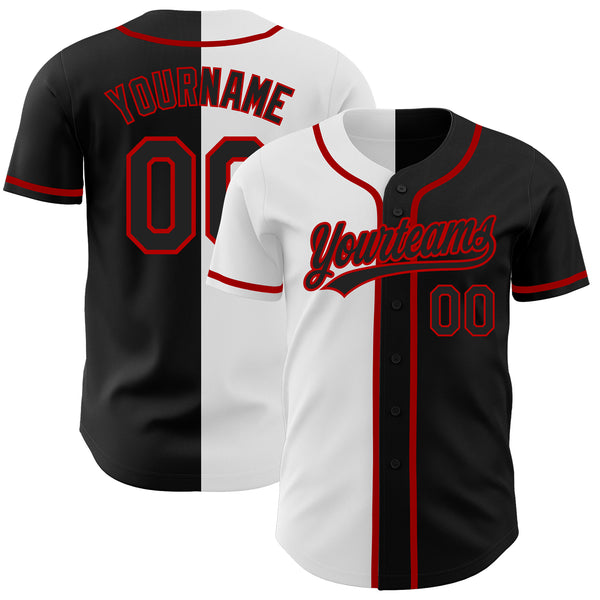 Custom Split Fashion Baseball Jersey Black Black White-Red