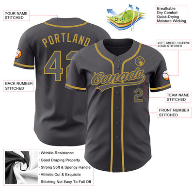 Custom Steel Gray Old Gold Authentic Baseball Jersey