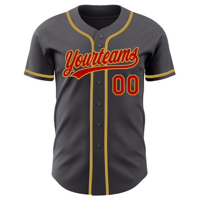 Custom Steel Gray Red-Old Gold Authentic Baseball Jersey