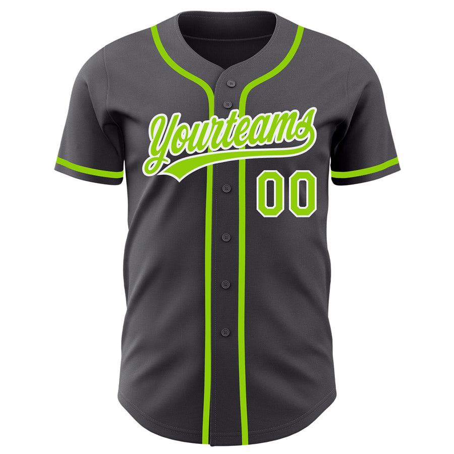 Custom Steel Gray Neon Green-White Authentic Baseball Jersey