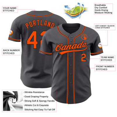 Custom Steel Gray Orange-Black Authentic Baseball Jersey
