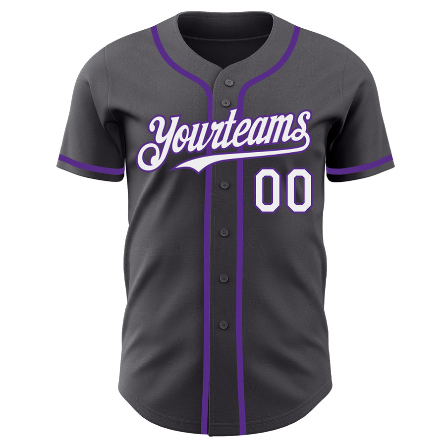 Custom Steel Gray White-Purple Authentic Baseball Jersey