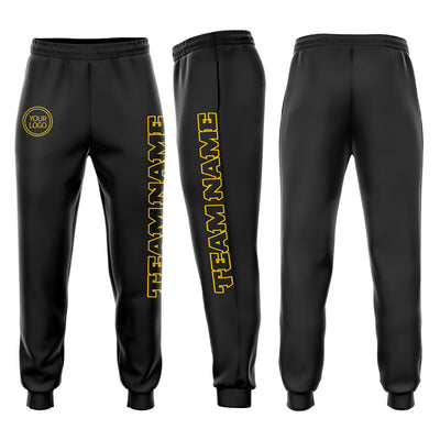 Custom Black Black-Gold Fleece Jogger Sweatpants