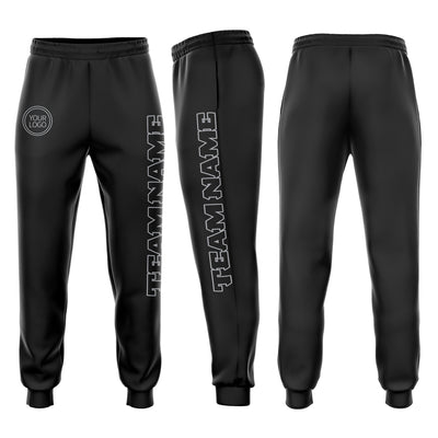 Custom Black Black-Gray Fleece Jogger Sweatpants