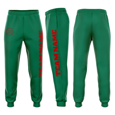 Custom Kelly Green Red Fleece Jogger Sweatpants