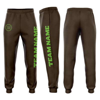 Custom Brown Neon Green Fleece Jogger Sweatpants