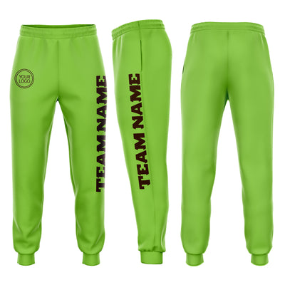 Custom Neon Green Brown Fleece Jogger Sweatpants