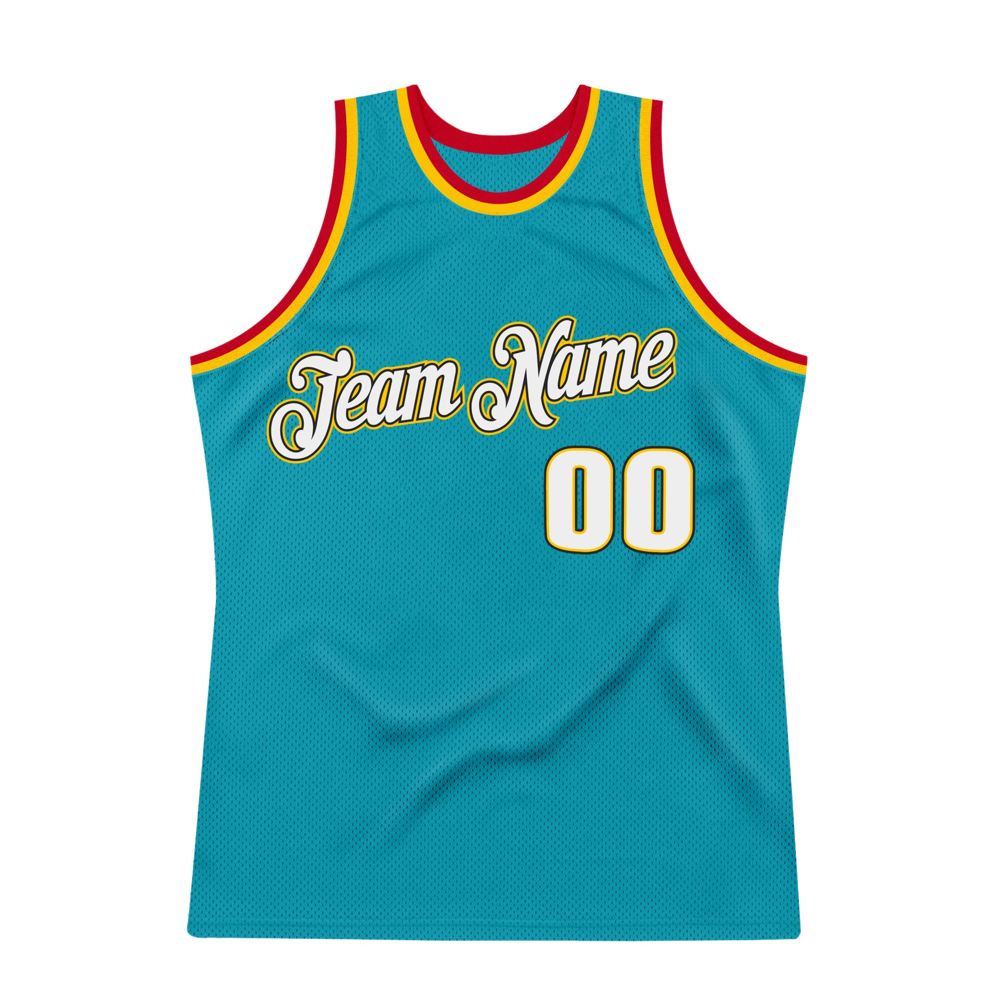 Custom Teal White-Gold Authentic Throwback Basketball Jersey