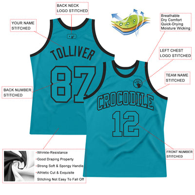 Custom Teal Teal-Black Authentic Throwback Basketball Jersey