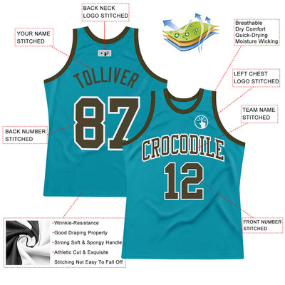 Custom Teal Olive-White Authentic Throwback Basketball Jersey