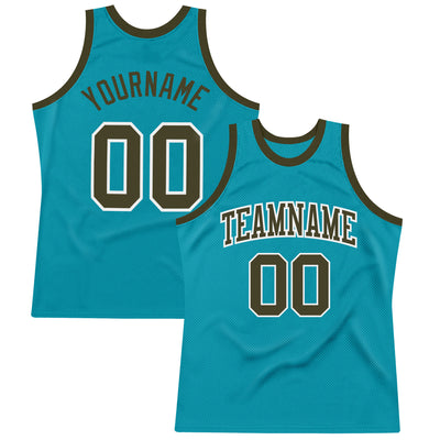 Custom Teal Olive-White Authentic Throwback Basketball Jersey
