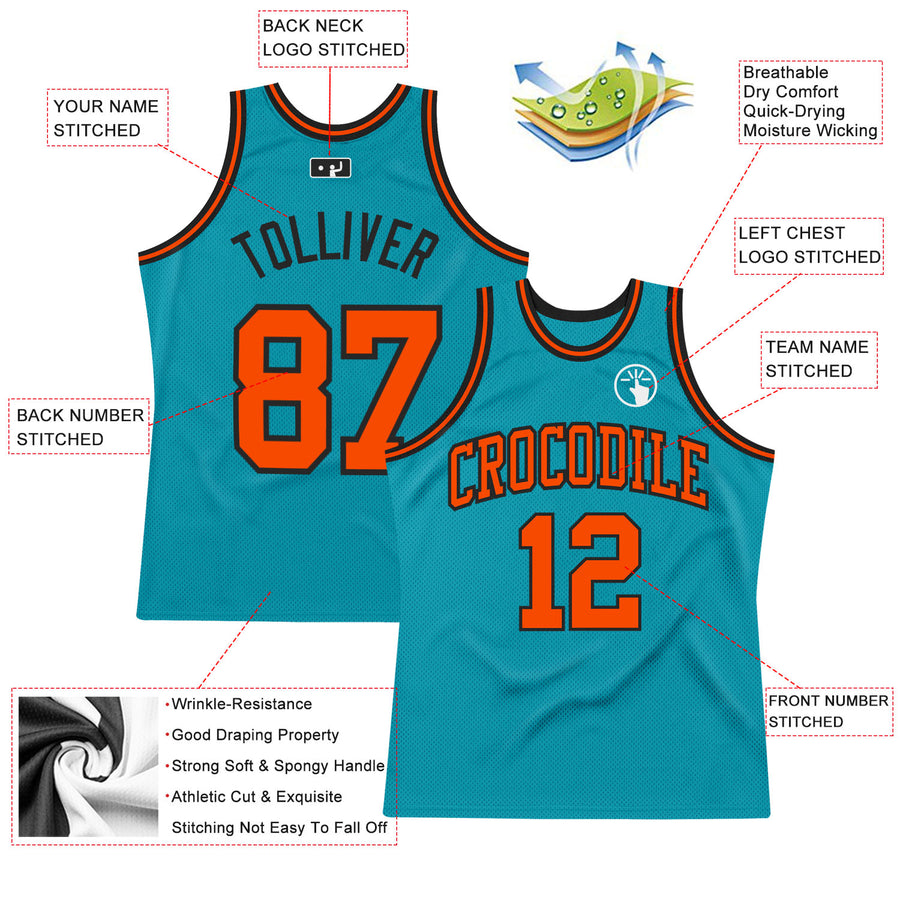 Custom Teal Orange-Black Authentic Throwback Basketball Jersey