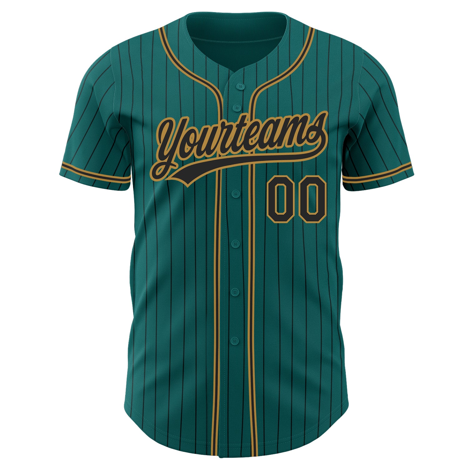 Custom Teal Black Pinstripe Black-Old Gold Authentic Baseball Jersey