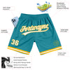 Custom Teal White-Gold Authentic Throwback Basketball Shorts