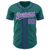 Custom Teal White Pinstripe Purple Authentic Baseball Jersey