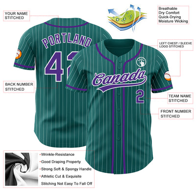 Custom Teal White Pinstripe Purple Authentic Baseball Jersey