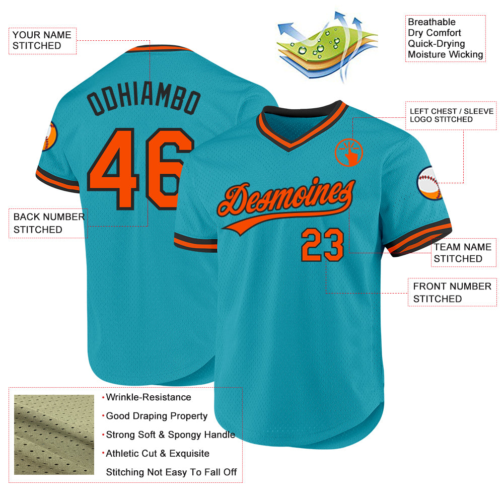 Custom Teal Orange-Black Authentic Throwback Baseball Jersey