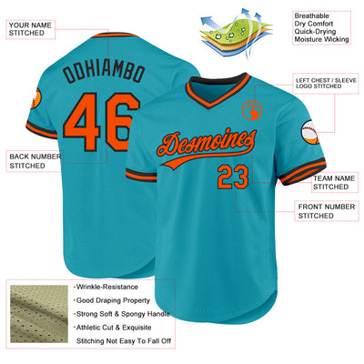 Custom Teal Orange-Black Authentic Throwback Baseball Jersey