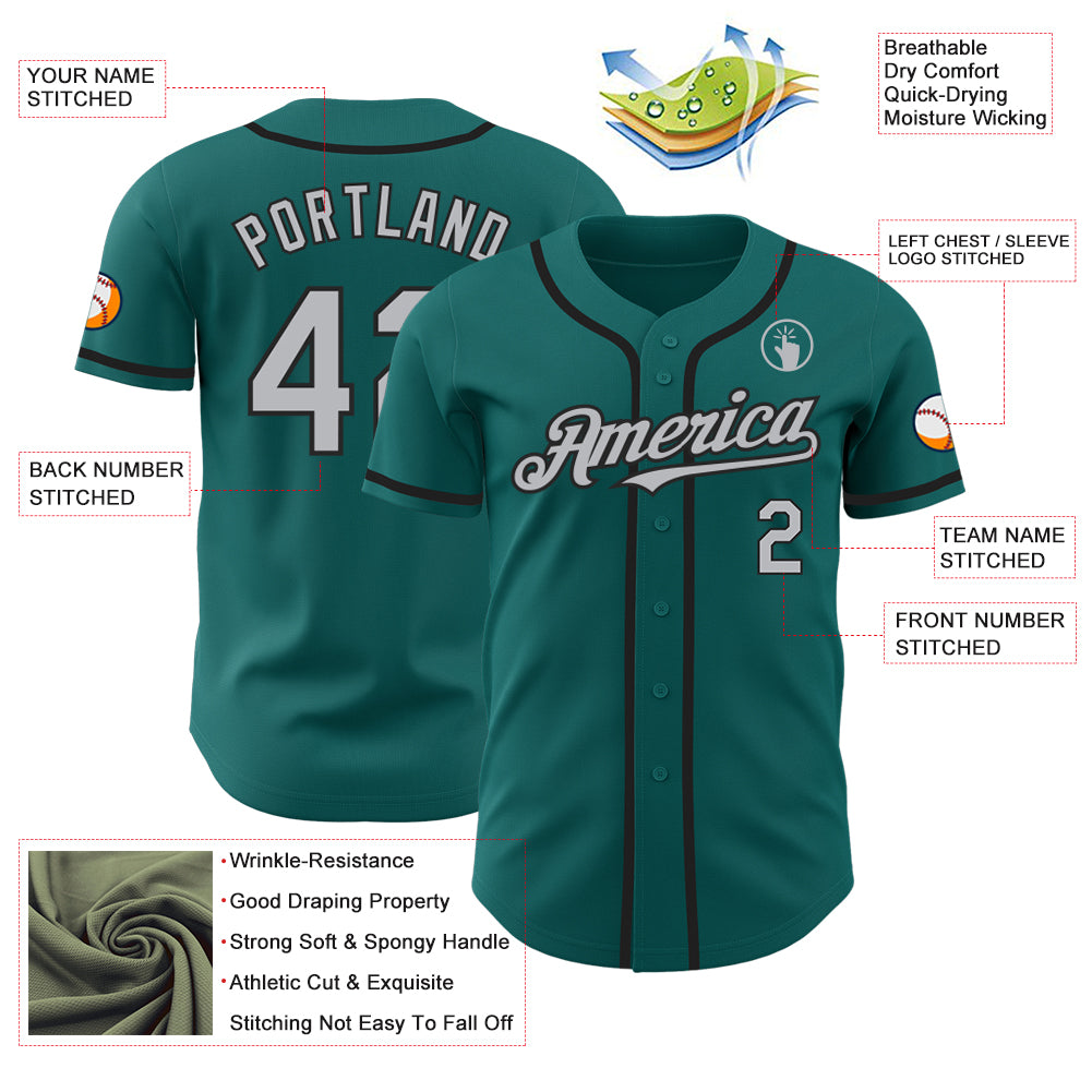 Custom Teal Gray-Black Authentic Baseball Jersey