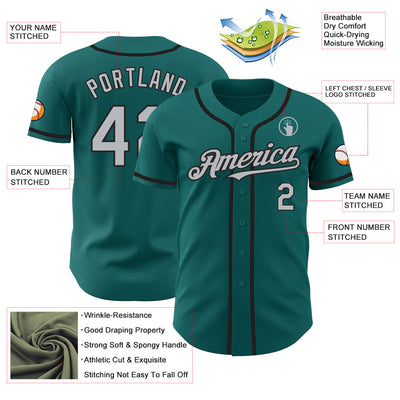 Custom Teal Gray-Black Authentic Baseball Jersey
