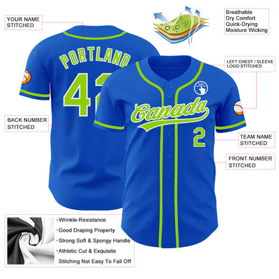 Custom Thunder Blue Neon Green-White Authentic Baseball Jersey