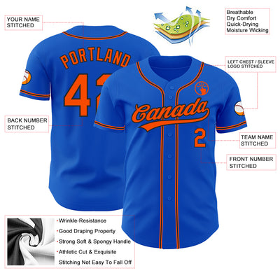 Custom Thunder Blue Orange-Black Authentic Baseball Jersey