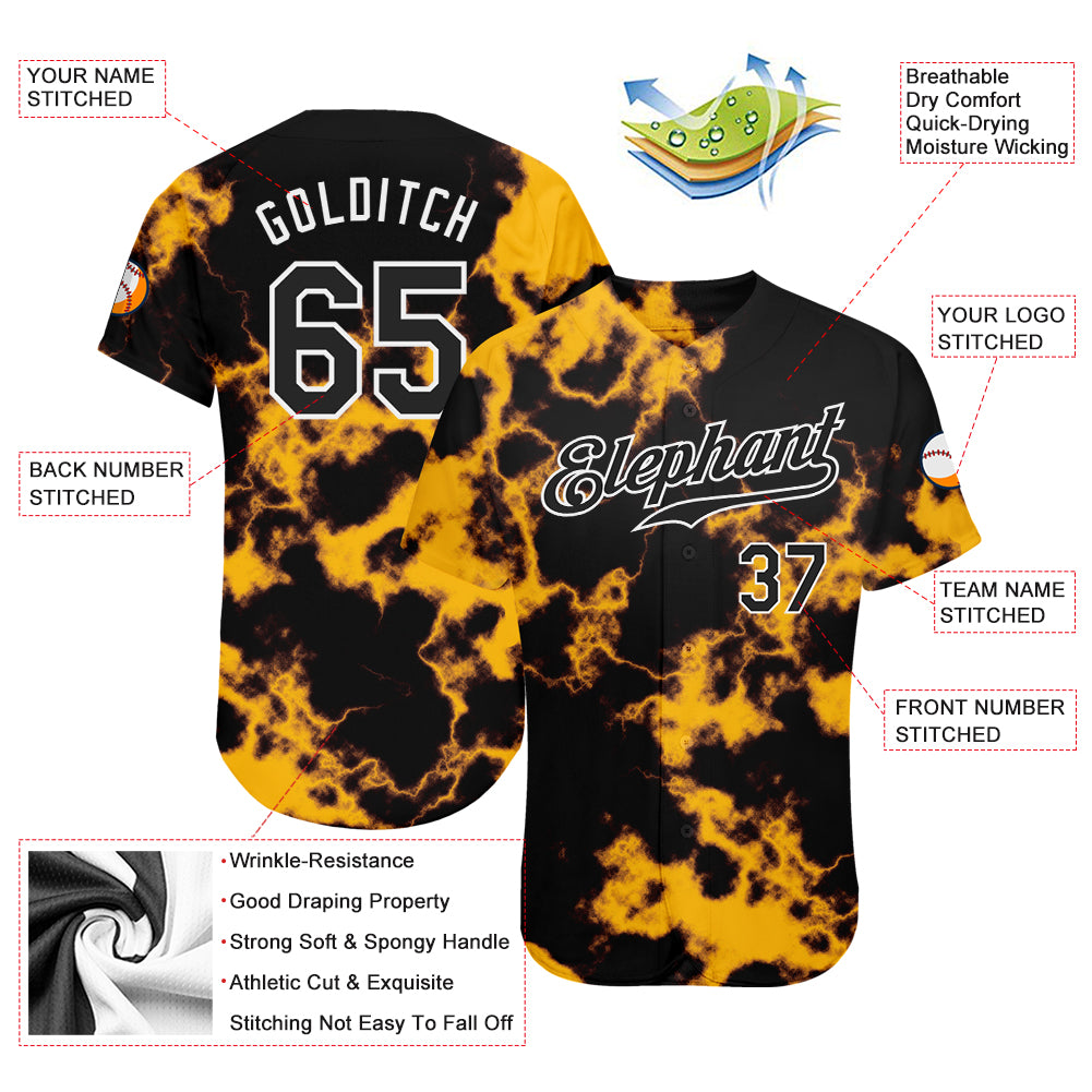 Custom Tie Dye Black-White 3D Authentic Baseball Jersey