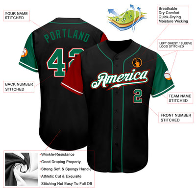 Custom Black Kelly Green-Red Authentic Two Tone Baseball Jersey
