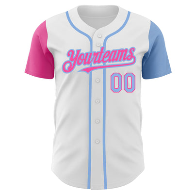 Custom White Light Blue-Pink Authentic Two Tone Baseball Jersey
