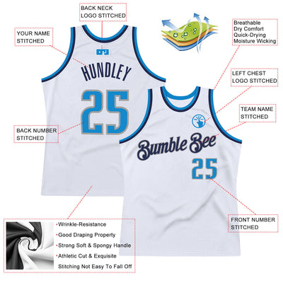 Custom White Blue-Navy Authentic Throwback Basketball Jersey