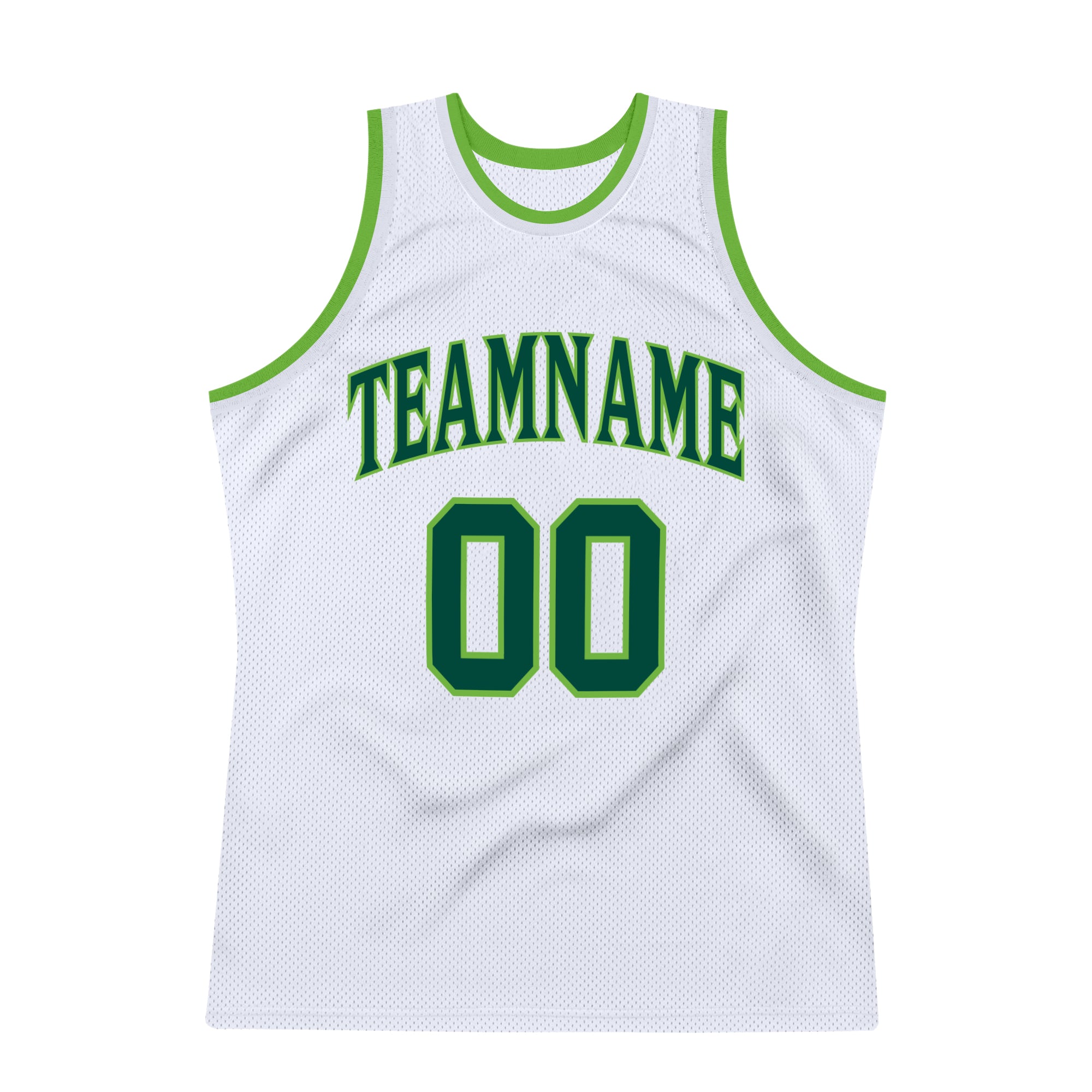 Custom White Hunter Green-Neon Green Authentic Throwback Basketball Jersey