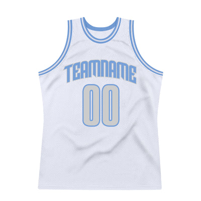 Custom White Light Gray-Light Blue Authentic Throwback Basketball Jersey