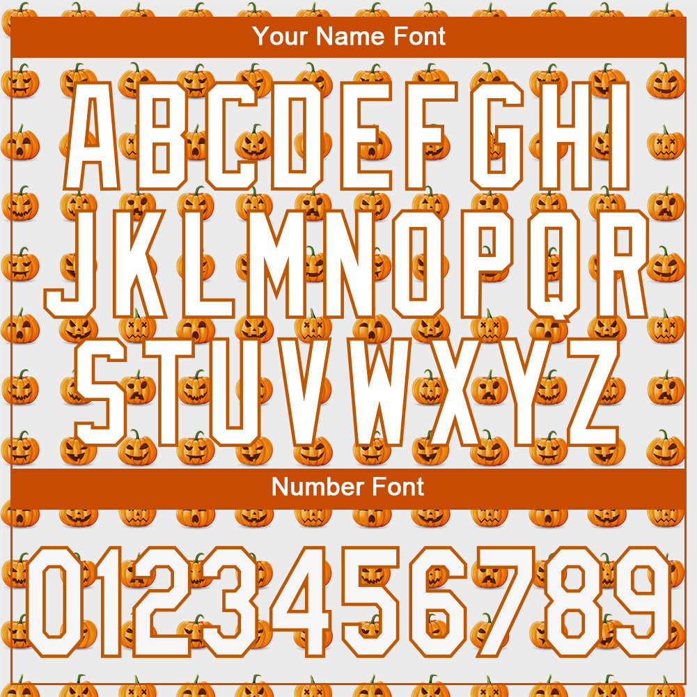 Custom White White-Texas Orange 3D Pattern Design Halloween Pumpkins Funny Faces Authentic Baseball Jersey