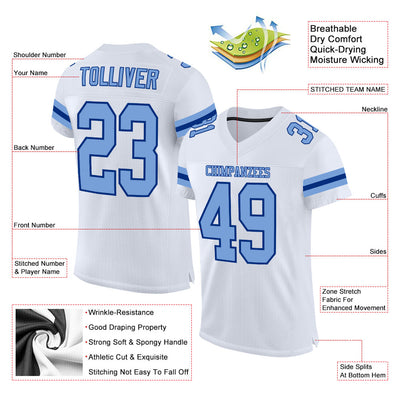 Custom White Light Blue-Royal Mesh Authentic Football Jersey
