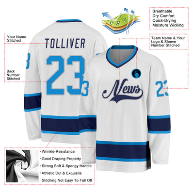 Custom White Blue-Navy Hockey Jersey