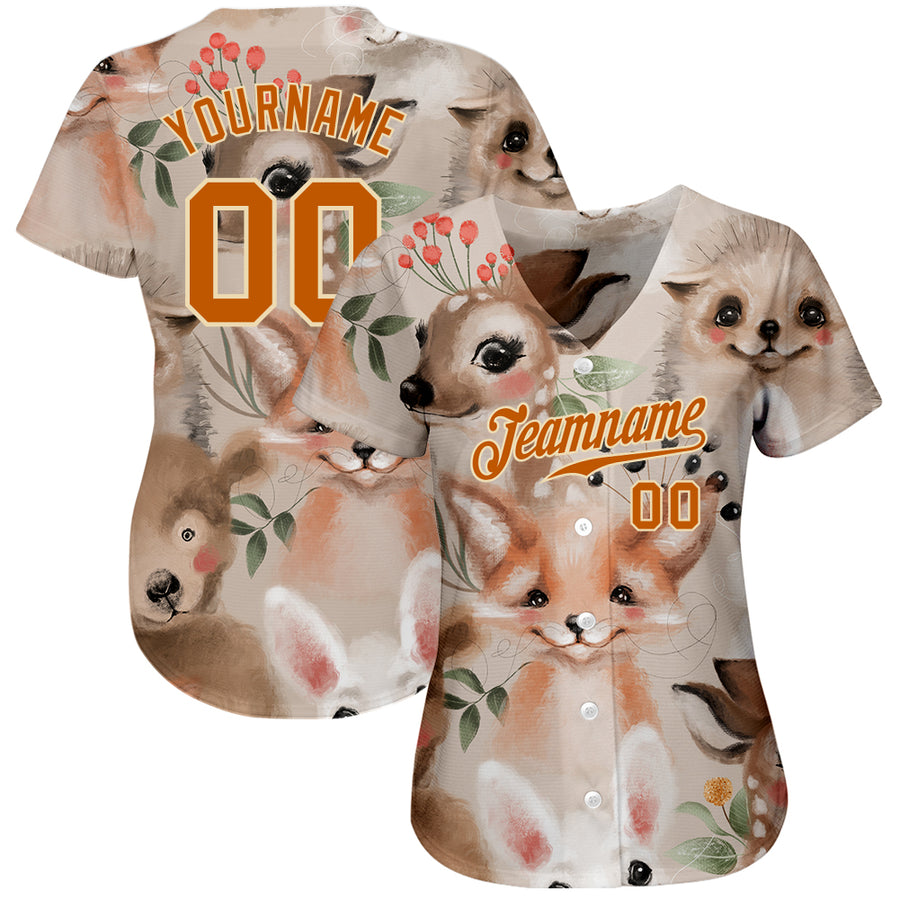 Custom White Texas Orange-Cream 3D Pattern Design Foxes Authentic Baseball Jersey