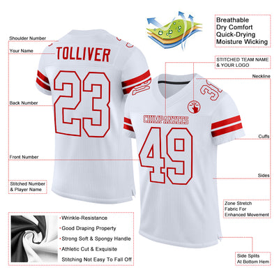 Custom White White-Red Mesh Authentic Football Jersey