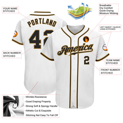 Custom White Black-Old Gold Authentic Baseball Jersey