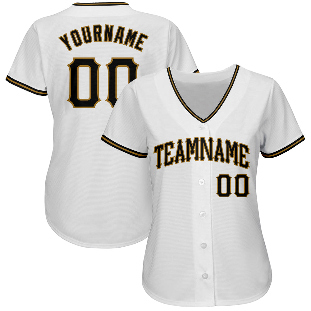 Custom White Black-Old Gold Authentic Baseball Jersey