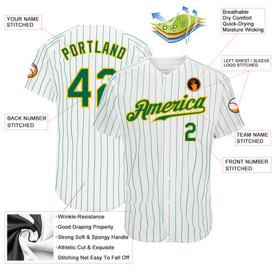 Custom White Kelly Green Pinstripe Kelly Green-Gold Authentic Baseball Jersey