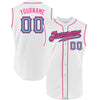 Custom White Light Blue-Pink Authentic Sleeveless Baseball Jersey
