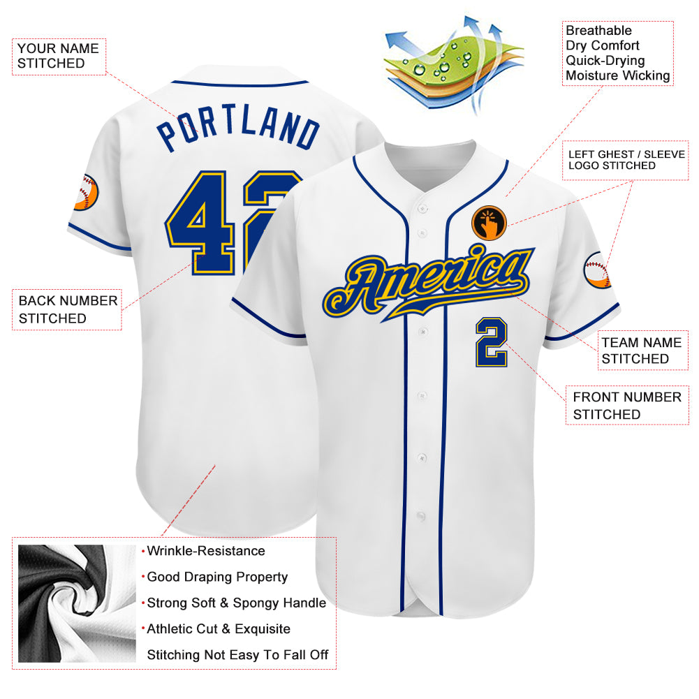 Custom White Royal-Gold Authentic Baseball Jersey